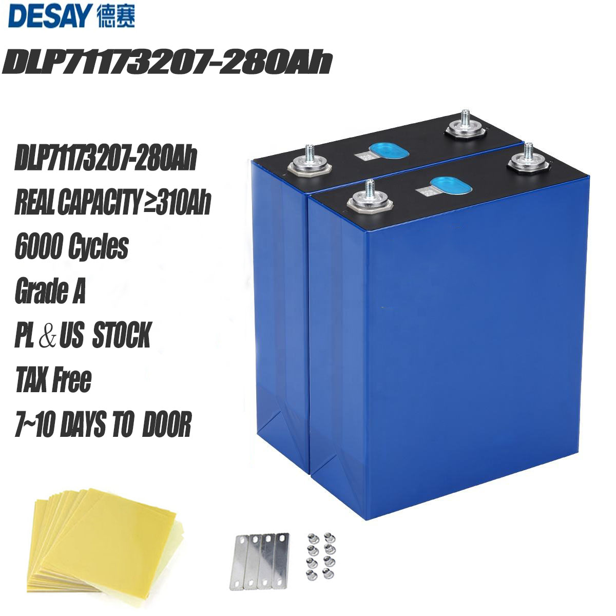 EU STOCK SDESAY 3.2V 280Ah 6000 Cycle LiFePO4 Battery Cell Grade A Lithium Iron Phosphate Cell for Solar ESS, RV, Marine & Energy Storage Systems