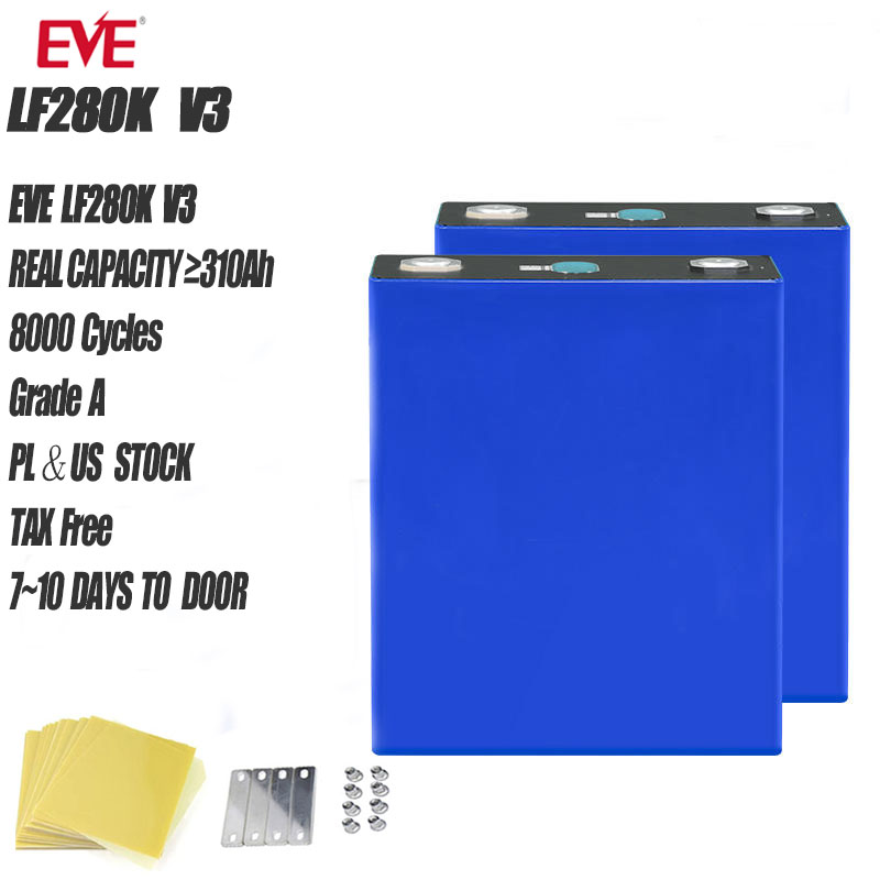 EU Stock EVE LF280K V3 8000Cycle 3.2V 280Ah LiFePO4 Battery Cell Grade A Lithium Iron Phosphate Cell for Solar ESS, RV & EV Applications